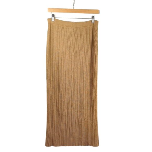 Dana Buchman 100% Merino Wool Ribbed Knit Tan Camel Maxi Skirt l Size Large - Picture 1 of 7